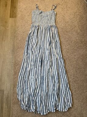 Z Supply Blue and White Striped Smocked Maxi Dress